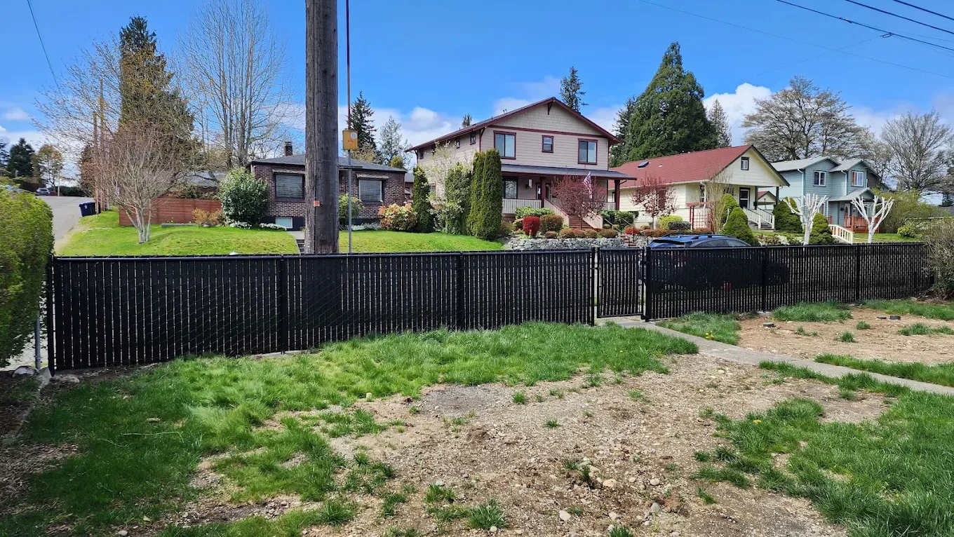 Residential neighborhood black fence houses