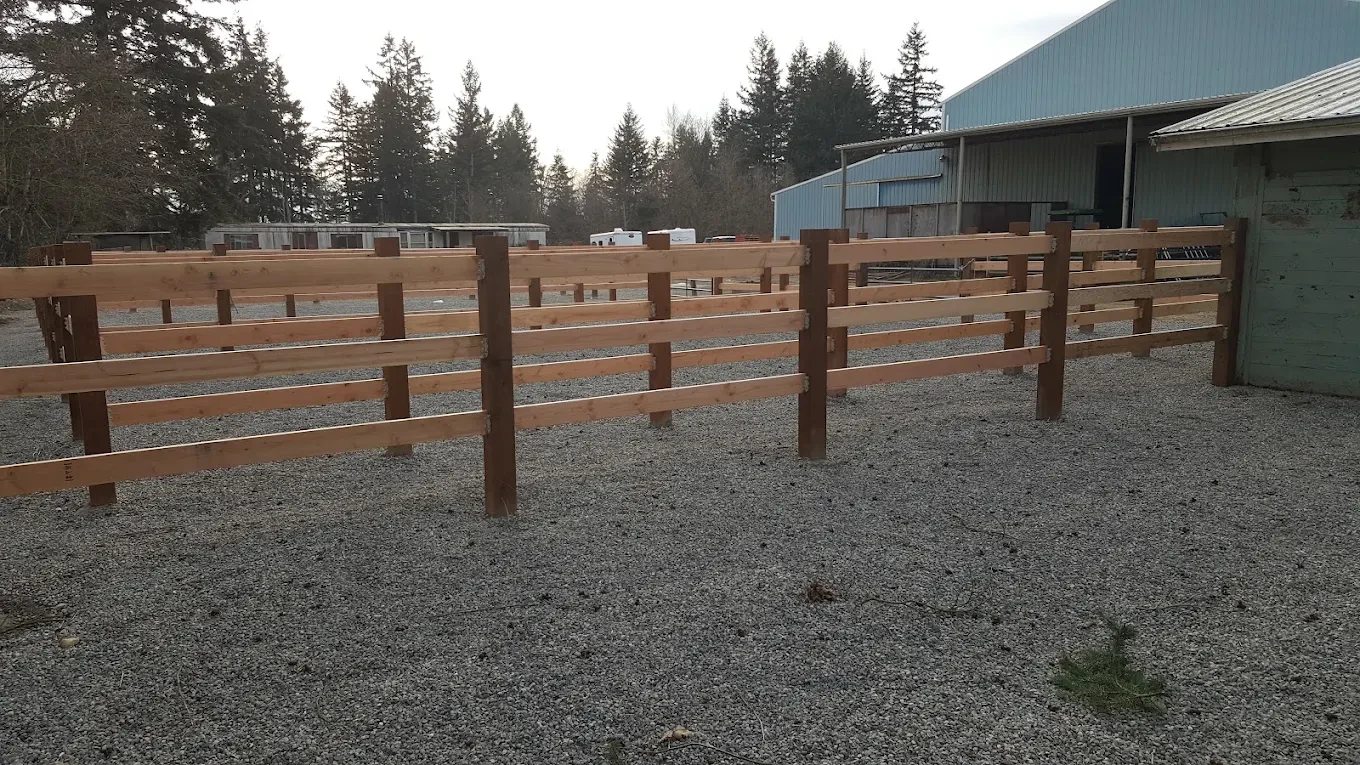 Wooden ranch fencing in rural farm yard